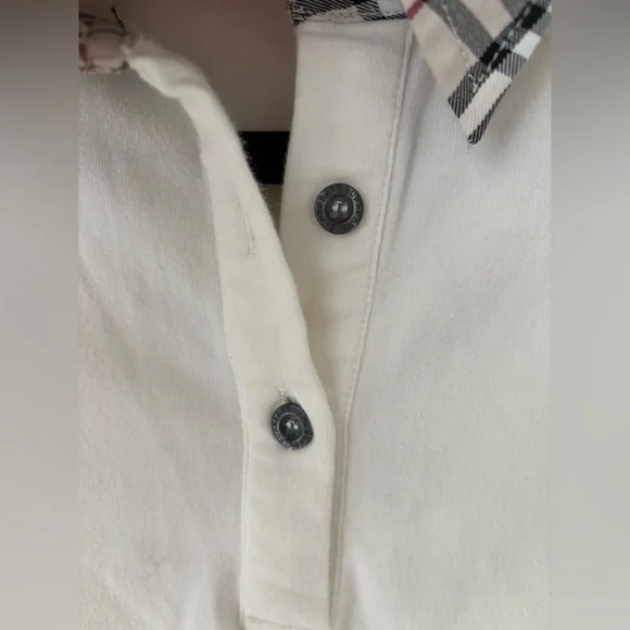 Burberry Blue Label Nova Check Collar Polo Top Cream Cotton Japan Small - Picture 5 of 12